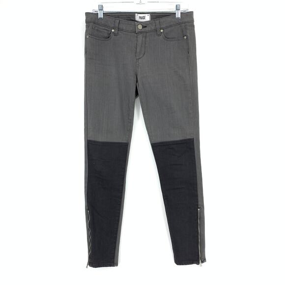 Paige Skinny Jeans Ankle Zip Womens Size 29 Two Tone Denim Black Gray - Picture 1 of 8